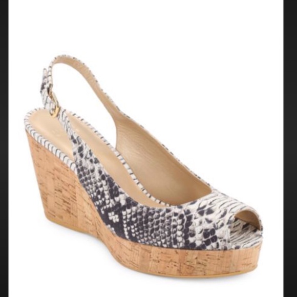 Stuart Weitzman Jean Peep Toe Wedge Sandal - Picture 1 of 13